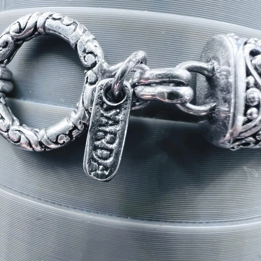 Sterling Silver Sarda Panel Bracelet Raised Square Floral Toggle Clasp Open Work